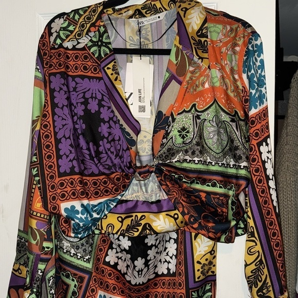 Zara women’s printed two piece crop blouse and skirt set size XL new with tags - Picture 10 of 15